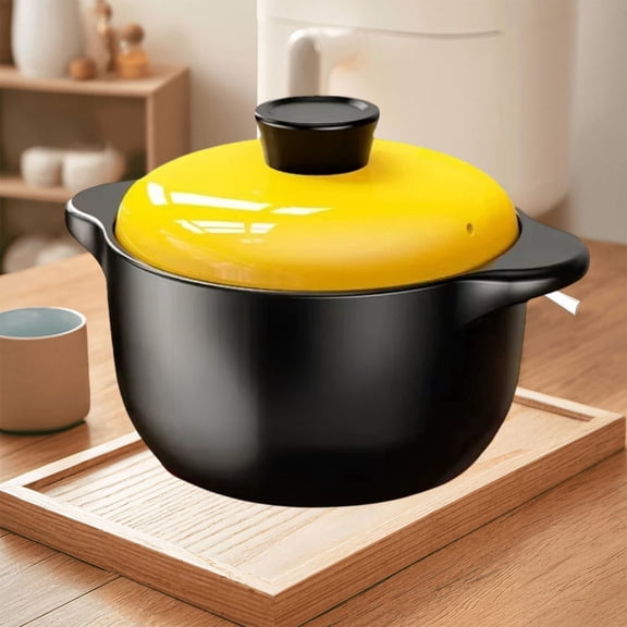 Foqnuq Yellow Ceramic Casserole Pot Slow Cooker for Soup Rice Porridge, Durable High-Temperature Resistant, Perfect for Home Cooking and Camping