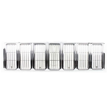 For 00-01 Cherokee Front Grill Grille Assembly Chrome Shell Black Insert Plastic