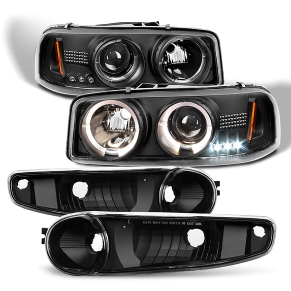 AKKON - For 2001-2006 GMC Sierra/Yukon/XL/Denali Black LED Projector Headlights +Black Bumper Signal Light