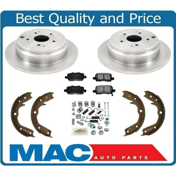 For 02-04 Honda Odyssey Rear Brake Disc Rotors Pads Parking Brake Shoe + Springs