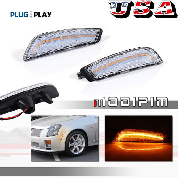 For 03-07 for Cadillac CTS CTS V Front Side Marker Lights Clear Lens Amber LED Lights -