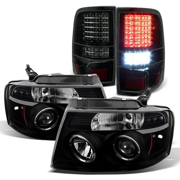 AKKON - For 2004-2008 Ford F150 F-150 Black Smoke Projector LED Headlights + Full LED Tail Lights Pair Set
