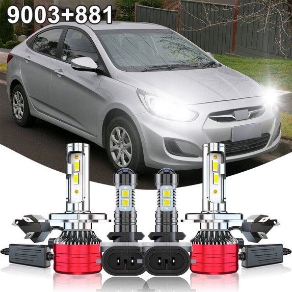 For 05-09 Hyundai Tucson 4pc 9003 H4 881 898 LED Headlight & Fog Light Bulbs Combo 6000K