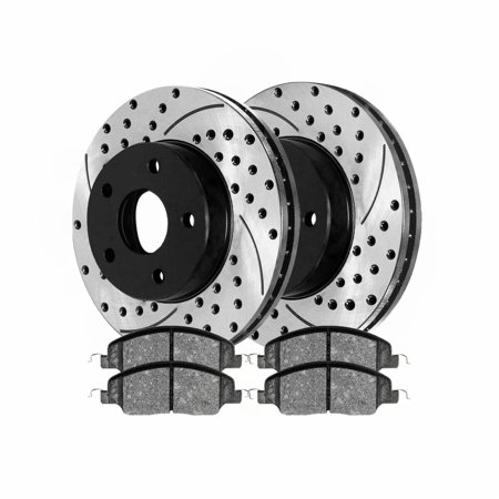 For 05-10 Mustang Front Drilled Slotted Brake Rotors Black & Ceramic Pads Kit Fits select: 2005-2010 FORD MUSTANG GT