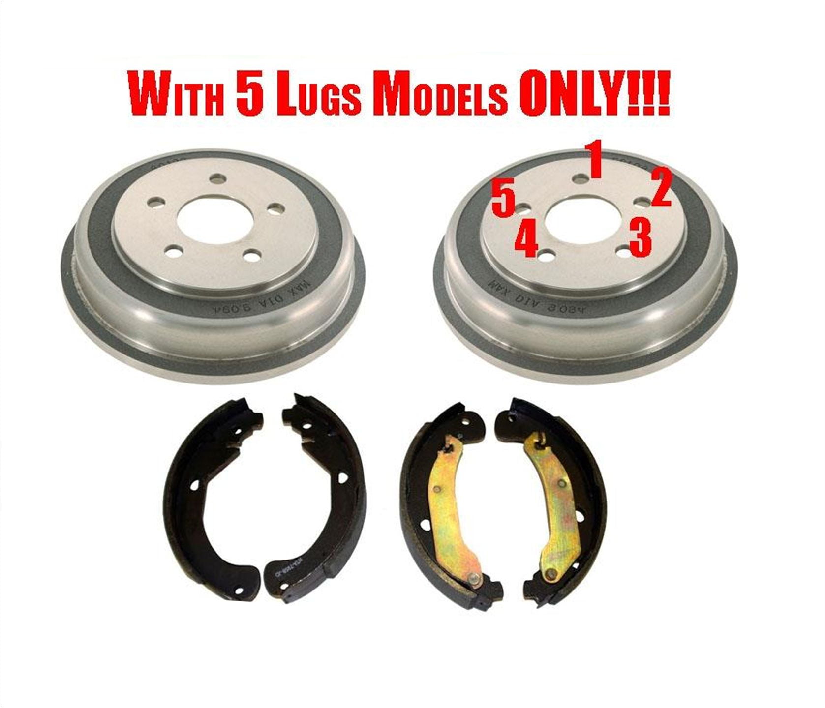 For 0608 Chevrolet HHR (2) 5 Lug Only Rear Brake Drums & Shoes 3pc Kit