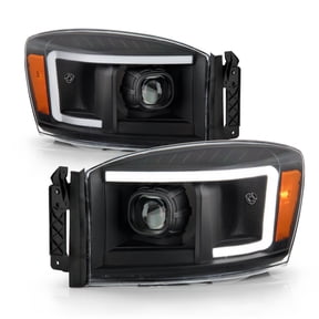 AKKON - Fits 2006-2008 Dodge Ram 1500 2006-2009 Ram 2500 / 3500 Truck [Light Bar] Projector Black Headlights Pair Left + Right