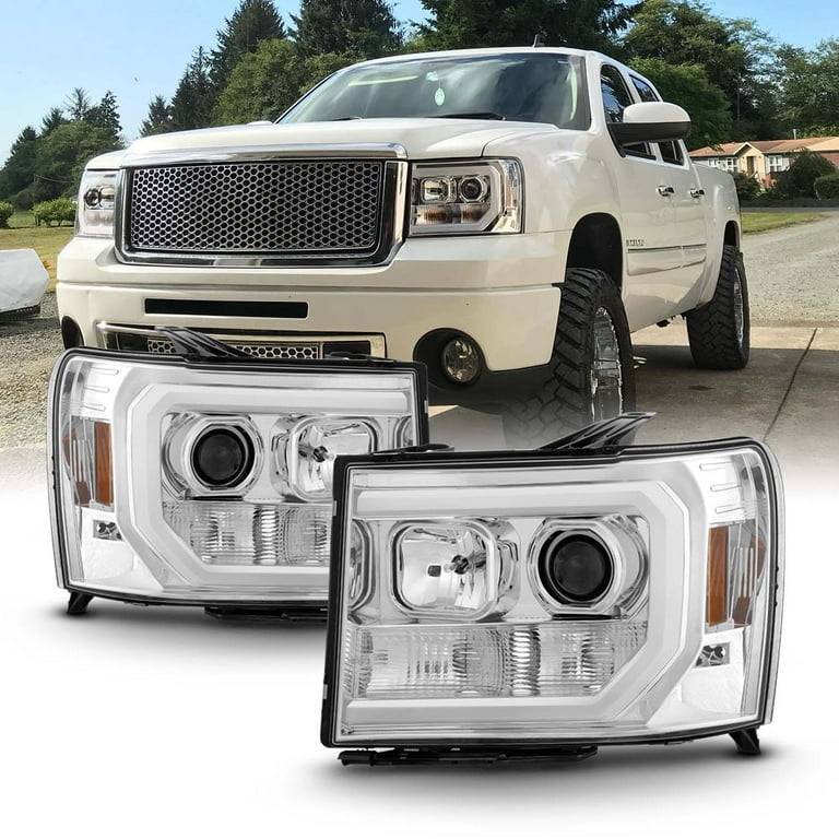 For 07-13 GMC Sierra 1500/2500HD/3500HD Clear DRL LED Tube Projector  Headlights Fits select: 2007 GMC NEW SIERRA