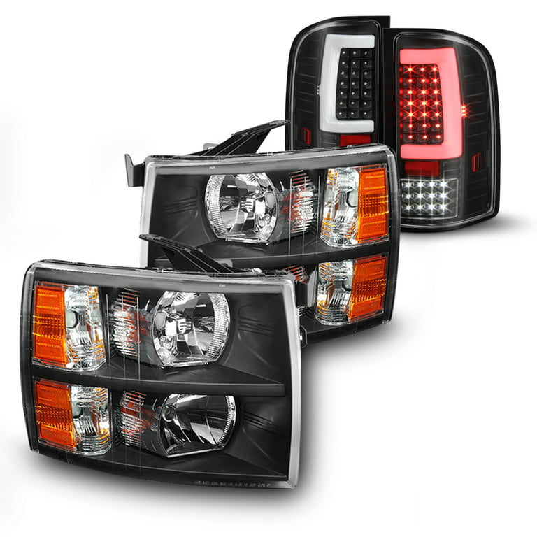 AKKON - Fits 2007-2013 2014 Chevy Silverado 1500 / 2500HD / 3500HD Black  Headlights + Smoked Fog Light Lamps Pair Left+Right