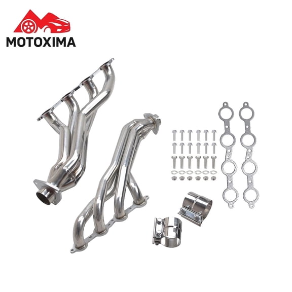 MOTOXIMA Cast Iron Ceramic Coated Classic Exhaust Headers for Small Block Chevy 283 302 Classic Chevy Trucks SUVs
