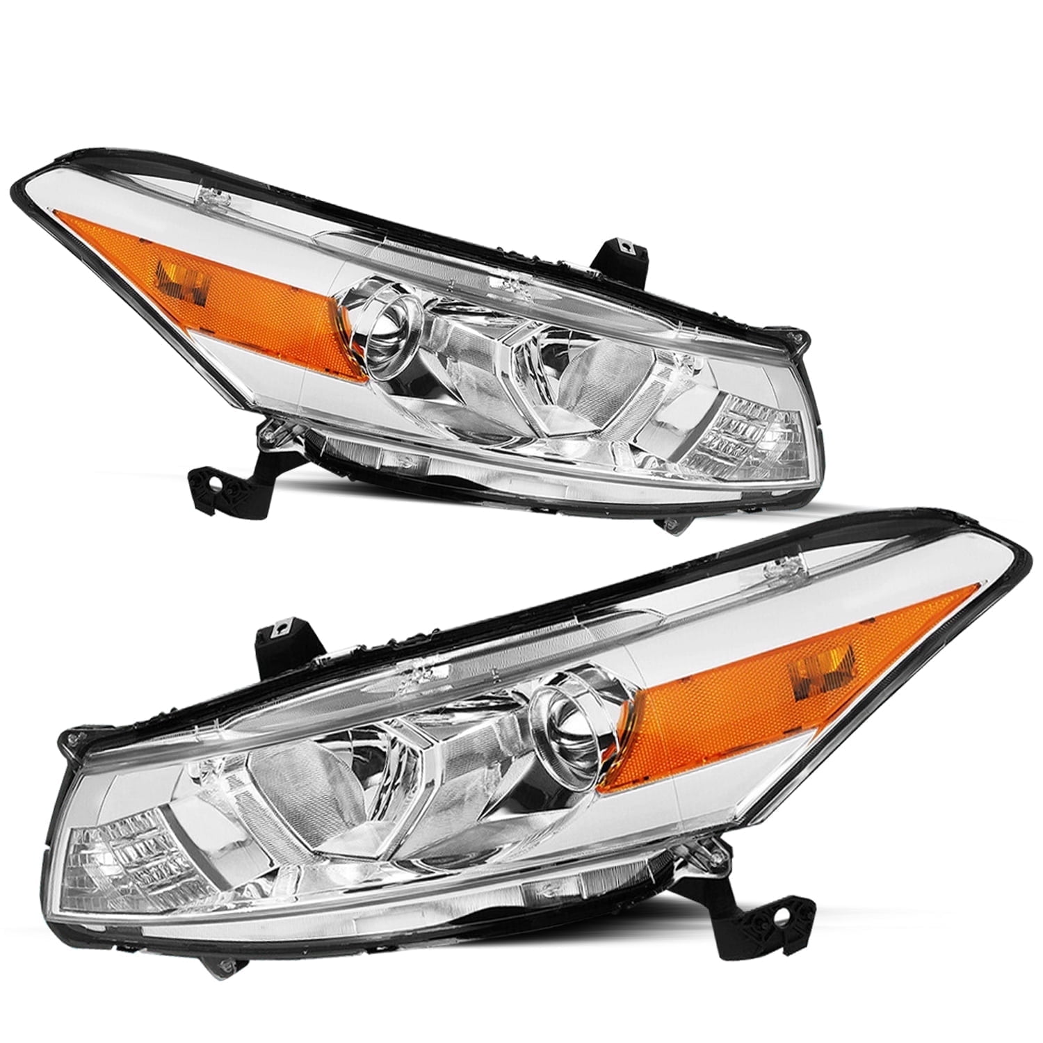 For 08-12 Honda Accord Coupe Halogen Chrome Amber Projector Headlights Pair