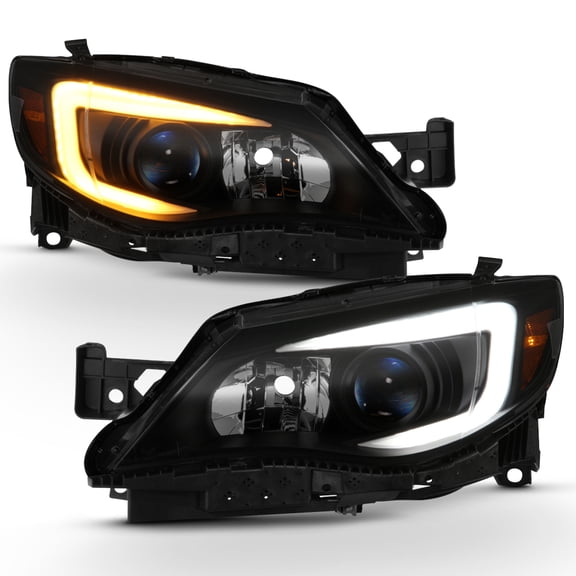 For 08-14 Subaru Impreza WRX LED DRL Switchback Black Smoke Projector Headlights
