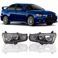 thumbnail image 1 of For 08-17 Mitsubishi Lancer EVO X Halogen Headlights Headlamps Black Left+Right, 1 of 3