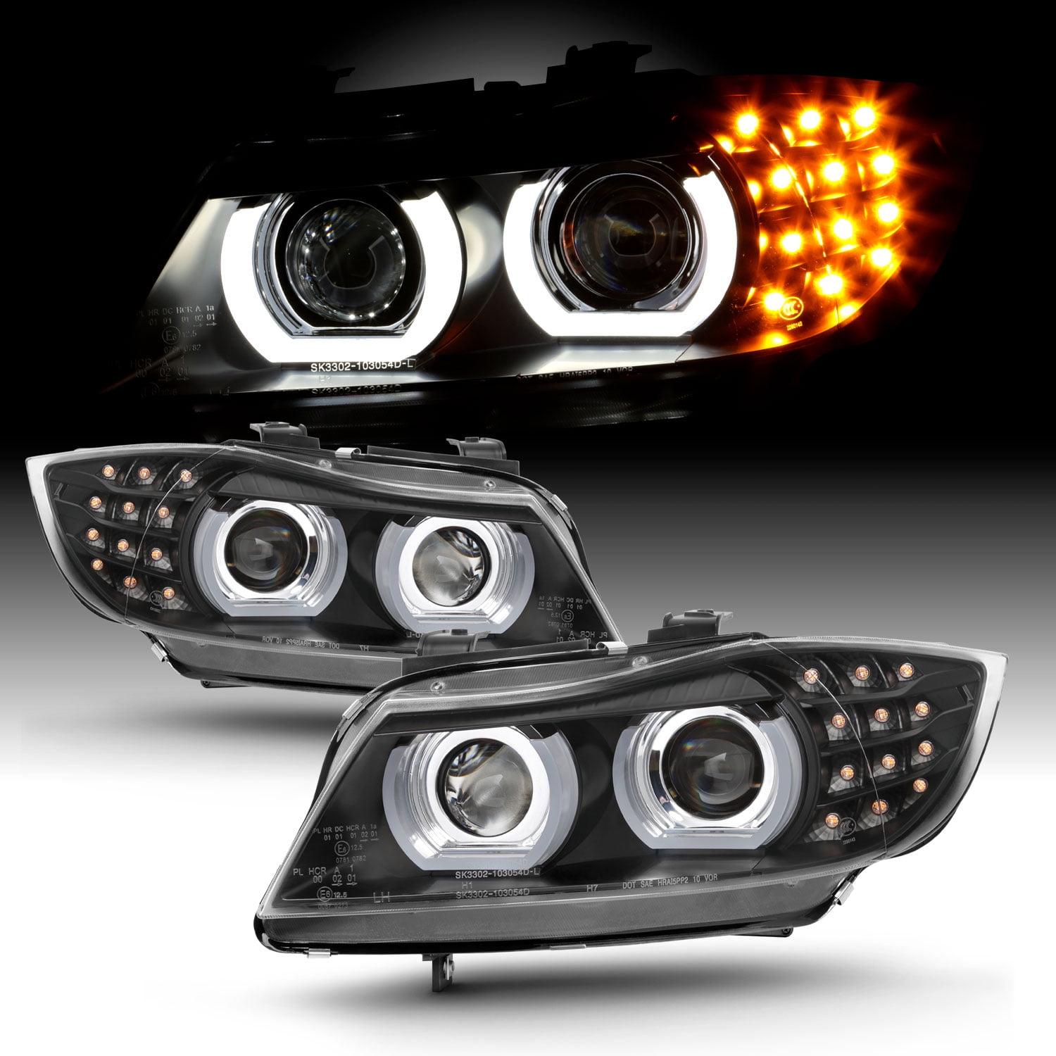 BMW 09 11 323i 335i M3 Sedan Halogen Projector Black Headlight w LED Signal Walmart