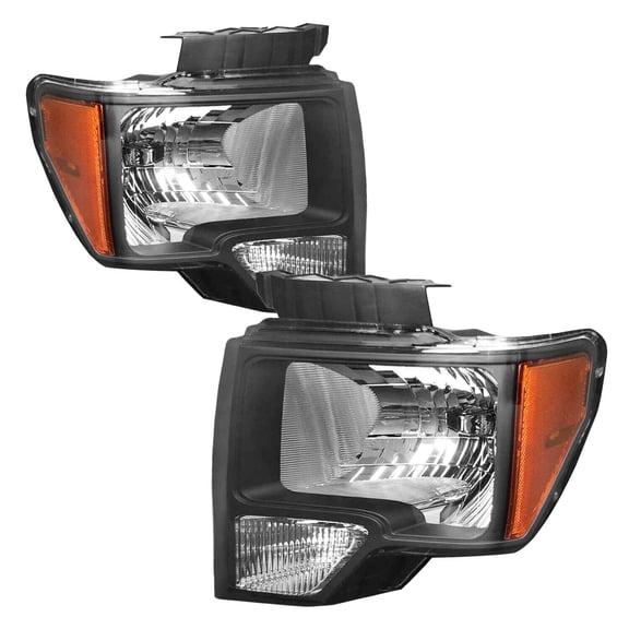 For 09-14 Ford F-150 F150 Pickup Black Headlights Assembly Lamps Left+Right Pair
