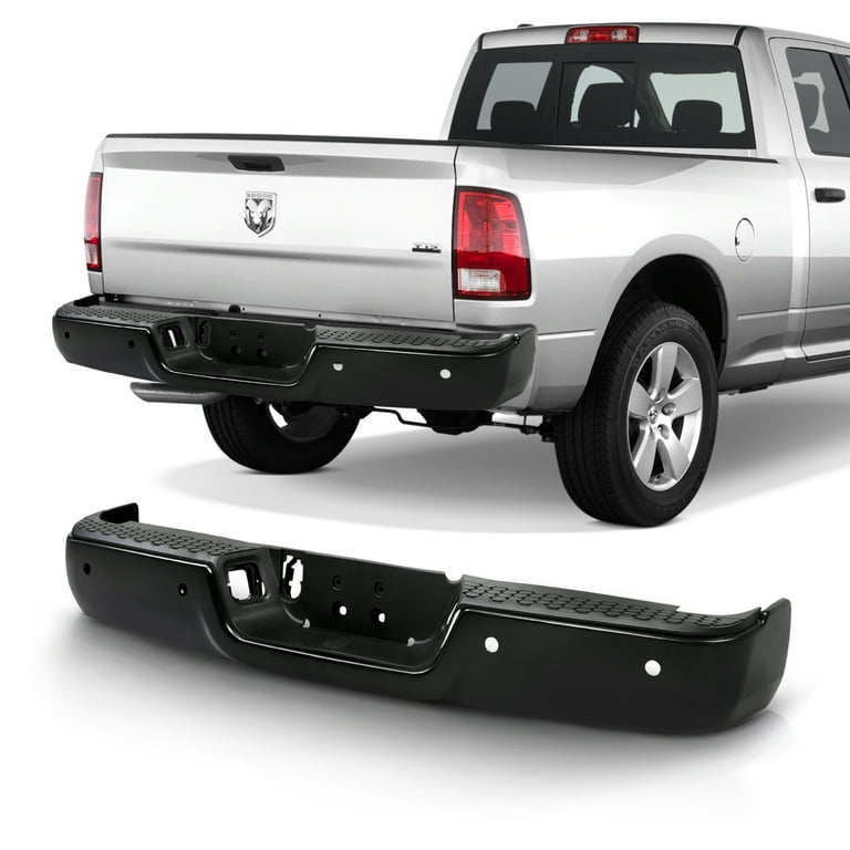 For 09 18 Ram 1500 10 12 2500 3500 Black Rear Bumper w o Dual Exhaust w Sensor Fits select 2011 2012 DODGE RAM 1500 2019 2023 RAM 1500 CLASSIC