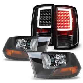 AKKON - Fits 2009-2018 Ram 1500 2010-2018 Ram 2500/3500 Black Headlights + C-Light Bar LED Blk Tail Brake Lights Pair Left+Right