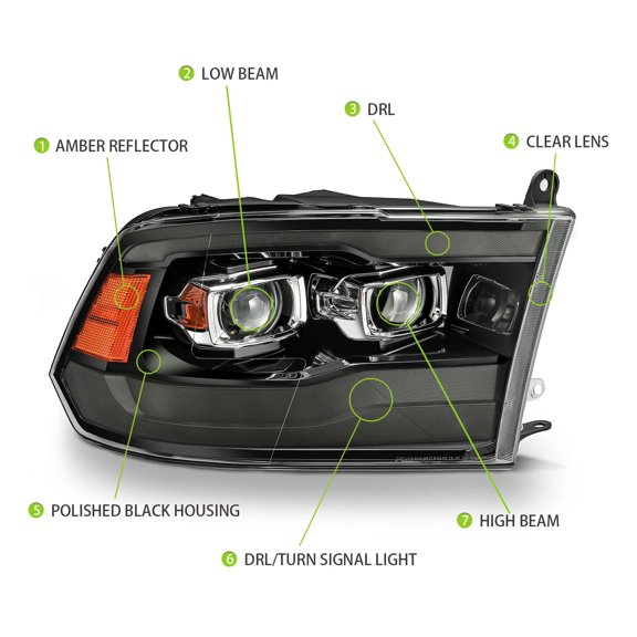 For 09-18 Ram 1500/2500/3500 G2 Model Projector Headlights Jet Black