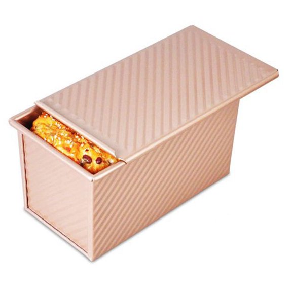 For 1000g Dough Toast Bread Baking Mold Pastry Cake Bread Baking Mold Baking Mold with Lid (Gold Rectangle Wave) Tletseagh