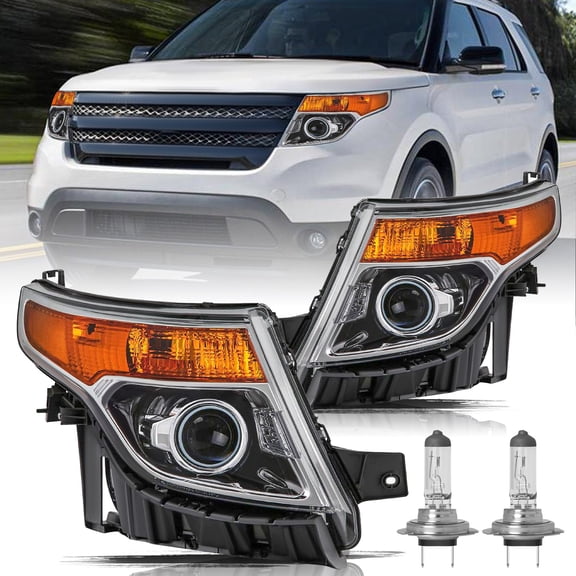 For 11-15 Ford Explorer Headlights Factory Halogen Driver Side/Passenger Side Headlamp