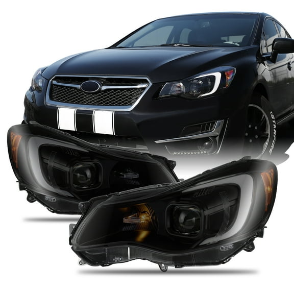 AKKON - For 2012-2015 Subaru Impreza / 2013-2015 XV Crosstrek Halogen Projector Black Smoked Headlights -w/ Tube Parking