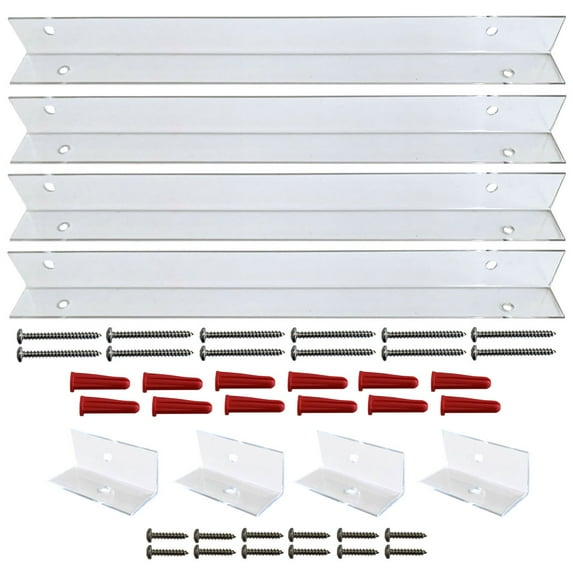 For 12" Wide Shutters, Clear Polycarbonate Mounting Brackets for PVC, Composite & Wood Shutters (4-Top/Bottom, 4-Side Brackets)