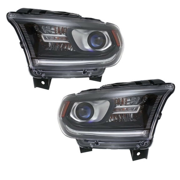 For 14-17 Durango Headlight w/Bulb Black Interior Bezel w/o LED DRL 2Pc SET PAIR
