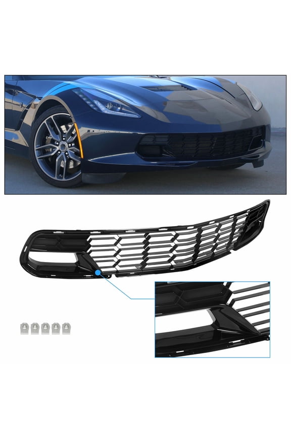 For 14-19 Corvette C7 No Camera Z06 Glossy Black Front Bumper Grille