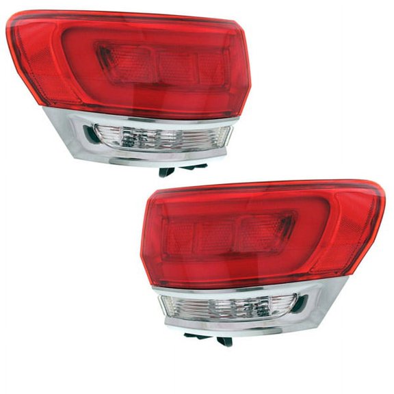 For 14-22 Grand Cherokee Outer Taillight Taillamp Chrome Trim with Bulb SET PAIR
