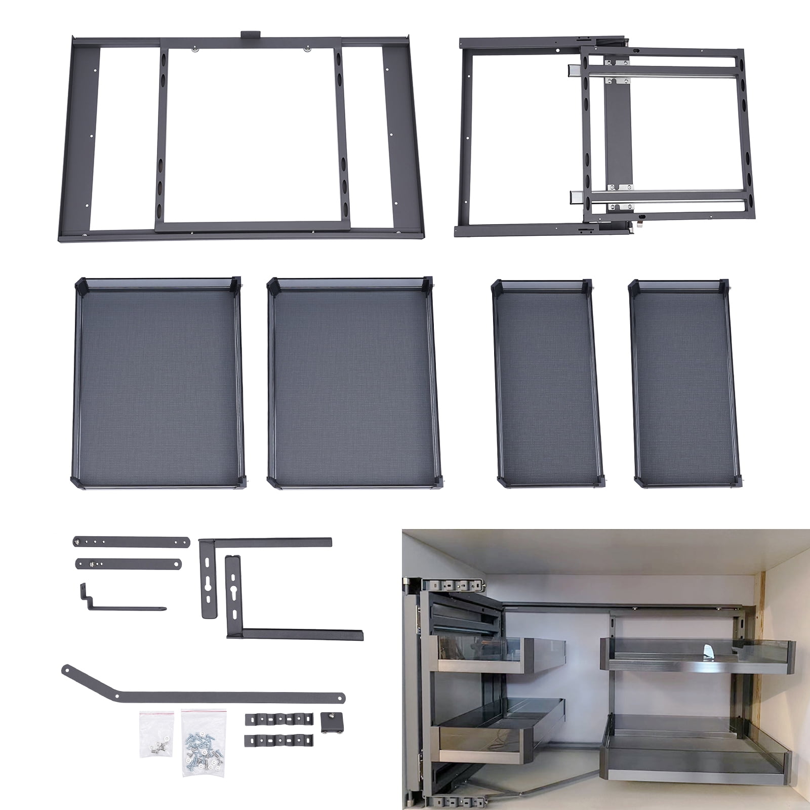 14 Inch Blind Corner Cabinet Pull Out Organizer | 2 Tier, 4 Baskets, Height Adjustable, Soft Close Chrome