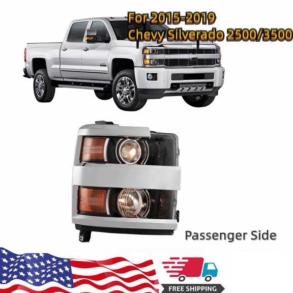 For 2015-2019 Chevy Silverado 2500 HD 3500 HD Headlights Chrome Frame Passenger Side