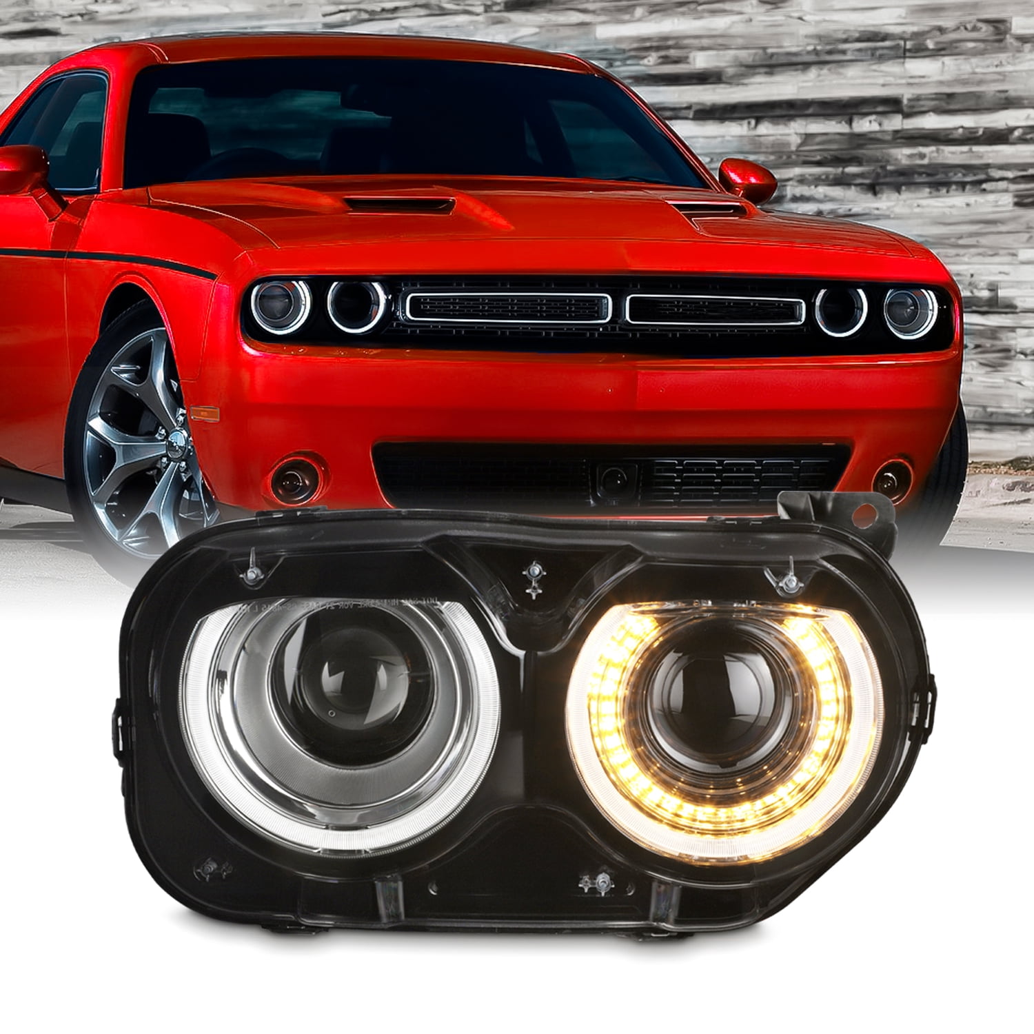 For 1520 Dodge Challenger HID w/LED DRL Switchback Projector