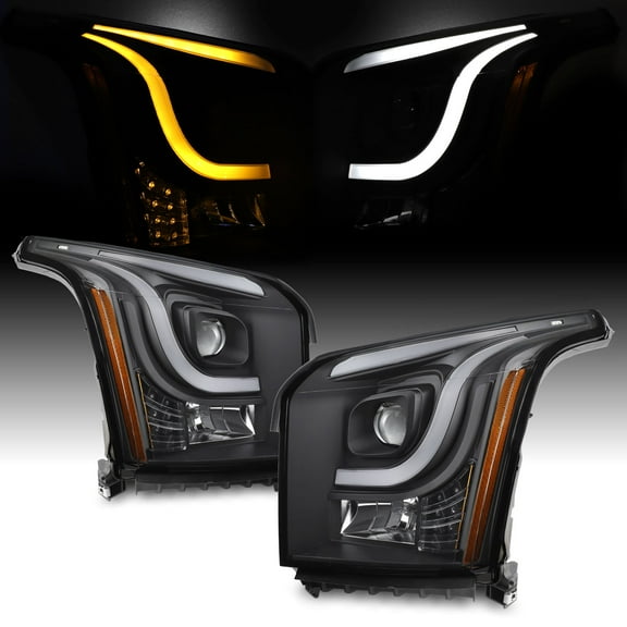 AKKON - For 2015-2020 GMC Yukon / Yukon XL Switchback LED DRL Light Bar Premium Projector Headlights - Pair Black Housing