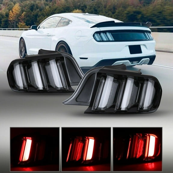 For 15-22 Ford Mustang Black Euro Style LED Sequential Turn Signal Tail Lights Clear Lens