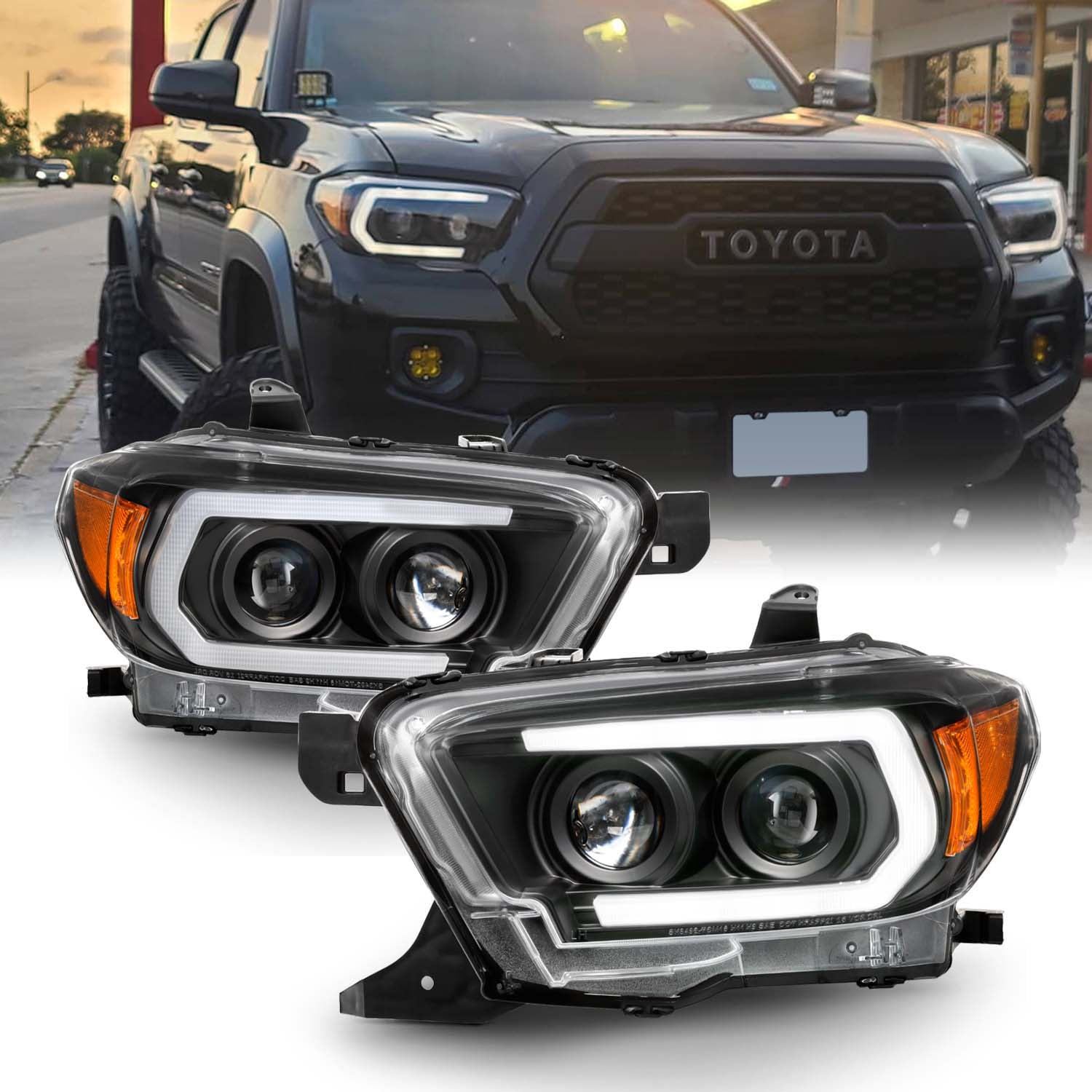 AKKON - Fits 2016-2022 Tacoma LED [C-Tube] Projector Chrome