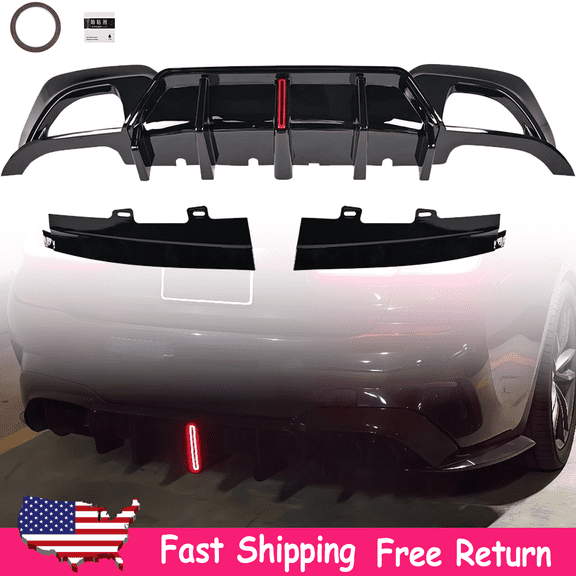 For 19-22 BMW G20 3 Series Gloss Black Rear Diffuser Vertical LED Light VT Style