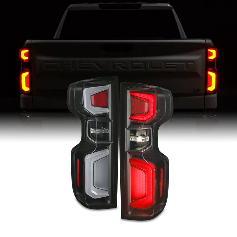 AKKON - Fits 2019 2020 2021 2022 Chevy Silverado 1500 [Incandescent Type]  LED Black Tail Lights Brake Lamp Pair Driver+Passenger 
