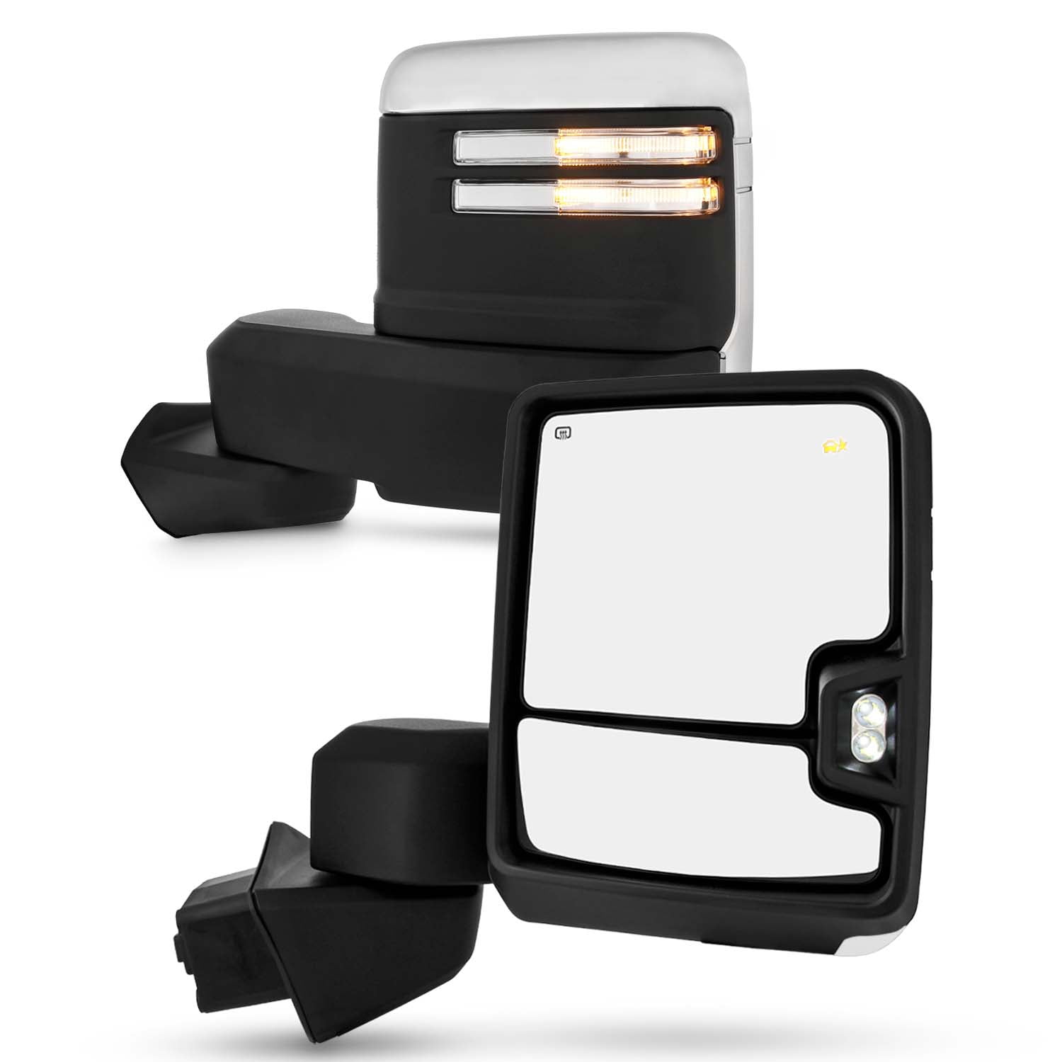AKKON - Fits 2019-2022 Chevy Silverado 1500 Power Heated Manual Folding Towing Mirror w/ LED Turn Signal Pair Chrome