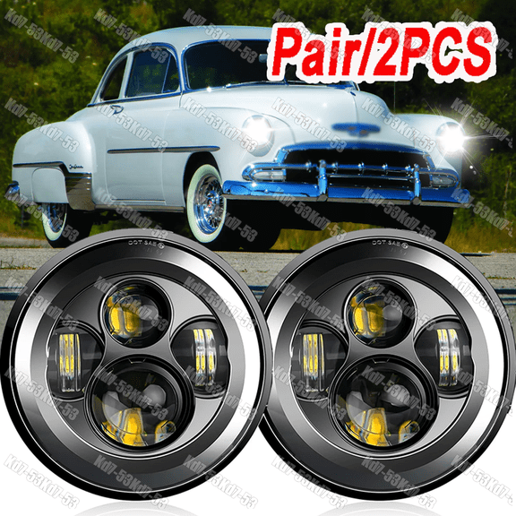 For 1949-1952 Chevy Styleline Deluxe 7" Halo Round LED Headlights Hi/Lo Beam