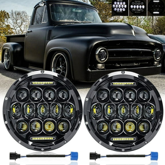 For 1953-1977 Ford F-100 F-250 F-350 Pickup Pair 7" LED Headlights Hi/Low DRL