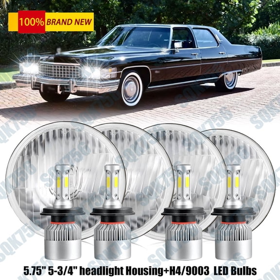 For 1958-1974 Cadillac DeVille 4PCS 5-3/4 5.75" LED Headlights High Low Beam DOT