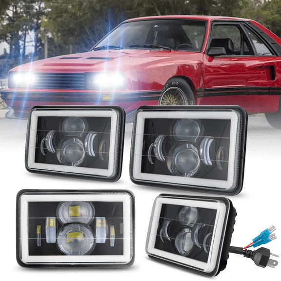 For 1979-1986 Mercury Capri LED Headlights H4651 H4656 4X6Inch High Low Beam DRL Turn Light Sealed Assembly