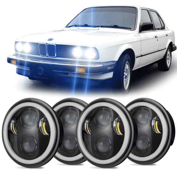 For 1984-1987 BMW 325e 4X 5.75" LED Headlights Hi-Lo DRL Angel Eyes Lamp