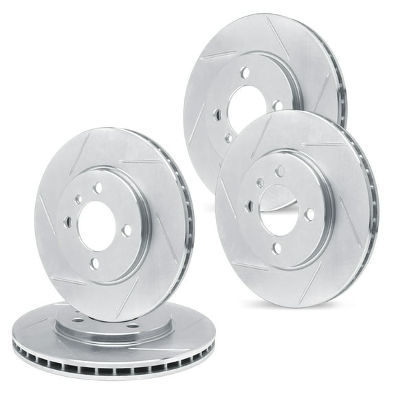 For 1987-1988 Ford Thunderbird R1 Concepts Front Rear Silver Zinc Diamond Slotted Brake Rotors