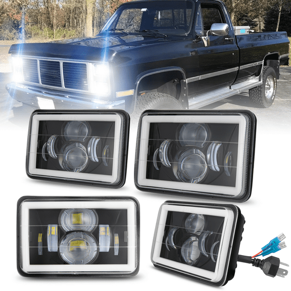 For 1987 GMC V1500 V2500 V3500 LED Headlights 4x6inch H4651 H4656 High Low Beam DRL Sealed Assembly