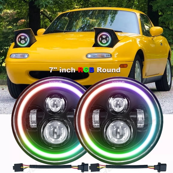 For 1990-1997 Mazda Miata Projector 7" inch Round LED Headlight RGB Qty 2