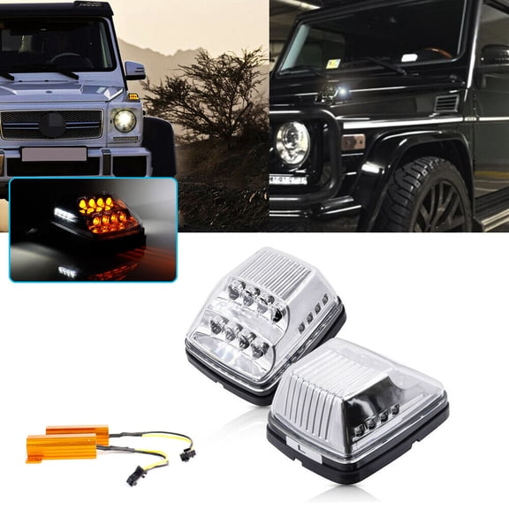 For 1990 - 2018 Mercedes W463 G-Class Transparent Front Fender Turn Signal Marker LED Light -