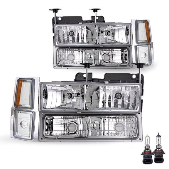 For 1994-1998 Chevy C/K Tahoe Chrome Amber Bumper Lamps Headlights 94-98 8pcs