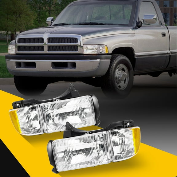 For 1994-2002 Dodge Ram 1500 94-02 2500 3500 Headlights Headlamp Pair Chrome