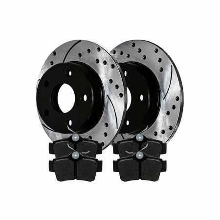 For 1994-2004 Mustang Rear Drilled Slotted Brake Rotors Black & Ceramic Pads Kit