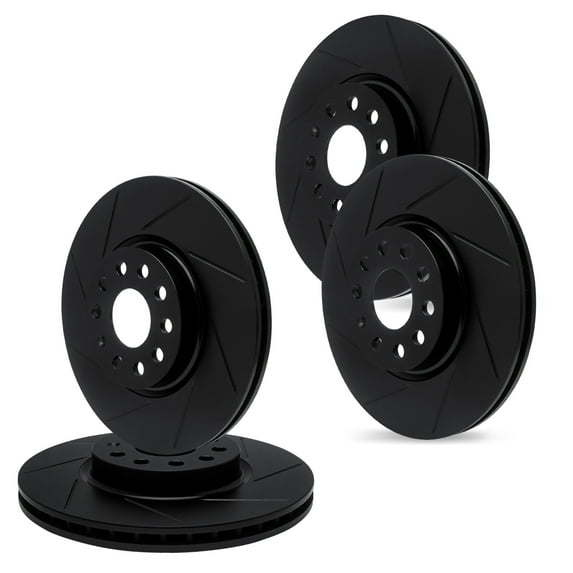 For 1995-2002 Land Rover Range Rover R1 Concepts Front Rear Black Zinc Diamond Slotted Brake Rotors
